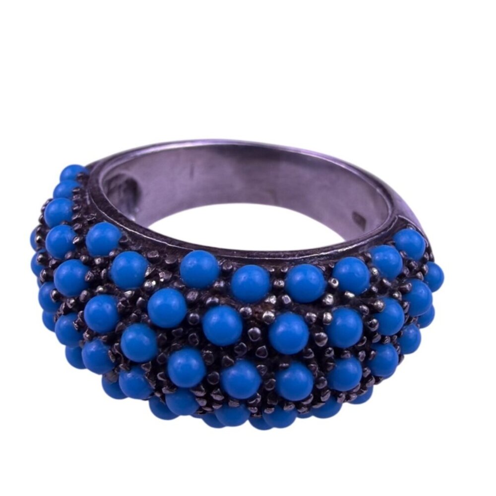 Sterling Silver 925 Turquoise Beaded Ring Size 7 Dome Design Boho Statement Band